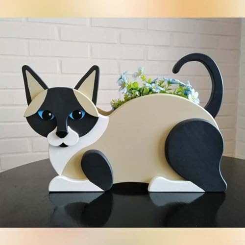 Oniissy Katzengeschenke für Katzenliebhaber, Katzen-Blumentopf, niedlicher Katzen-Blumentopf für Gartendekoration, Katzenform, Pflanzenbehälterhalter für den Innen- und Außenbereich (Siam Cat) von Oniissy