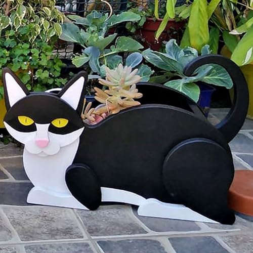 Oniissy Katzengeschenke für Katzenliebhaber, Katzen-Blumentopf, niedlicher Katzen-Blumentopf für Gartendekoration, Katzenform, Pflanzenbehälterhalter für den Innen- und Außenbereich (schwarz-weiße von Oniissy