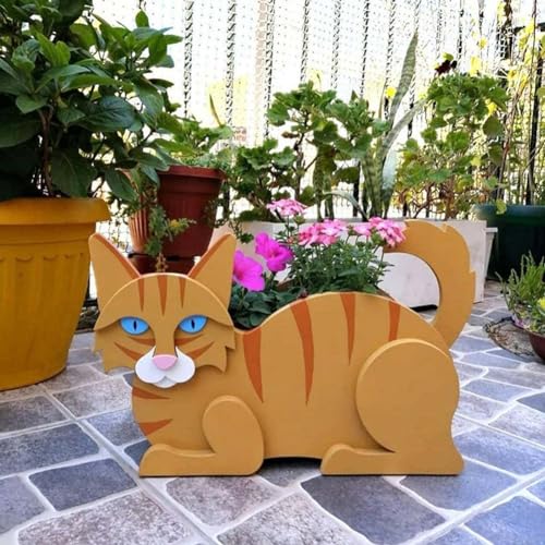 Oniissy Katzengeschenke für Katzenliebhaber, Katzen-Blumentopf, niedlicher Katzen-Blumentopf für Gartendekoration, Katzenform, Pflanzenbehälterhalter für den Innen- und Außenbereich (orangefarbene von Oniissy