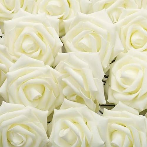 Oniissy Künstliche Rosen, 50 Stück, groß, 8 cm, fühlen sich echt an, Schaumstoffrosen, DIY für Hochzeit, Brautsträuße, Valentinstag, Muttertag, heißes Weiß von Oniissy
