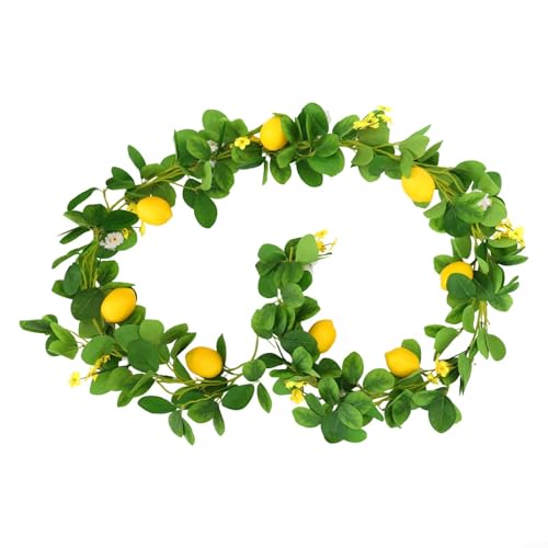 Oniissy Künstliche Zitronengirlande mit Eukalyptusblättern, dekorative Rebe, künstliche Zitrusfrüchte, grüne Girlande für Zuhause, Küche, Hochzeit, Tisch, Party, Innen- und Außenbereich, Dekor (Stil 2 von Oniissy