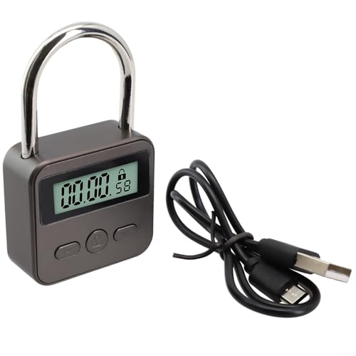 Oniissy LCD-Display Timer Vorhängeschloss mit USB wiederaufladbarem Körper aus Zinklegierung, wasserdichtes elektronisches Schloss für Reisen und Außenbereich, Auto und Alarm von Oniissy