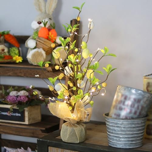 Oniissy Oster-LED-Osterei, dekorativer Baum, Schreibtisch-Ornamente, beleuchteter künstlicher Baum für Ostern, Osterei-Ornamente, Heimdekoration und mehr (B) von Oniissy