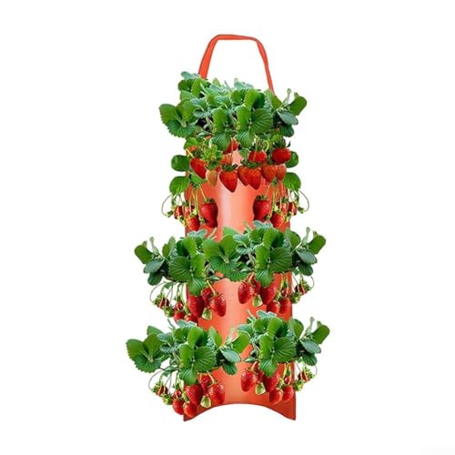 Oniissy Pflanztasche für Tomaten, Erdbeeren, zum Aufhängen, umgedrehtes Gemüse, mit 8 Löchern und Griff, Aufhänger für Tomaten, Chili, Erdbeere, Obst, Haus, Garten (rot) von Oniissy