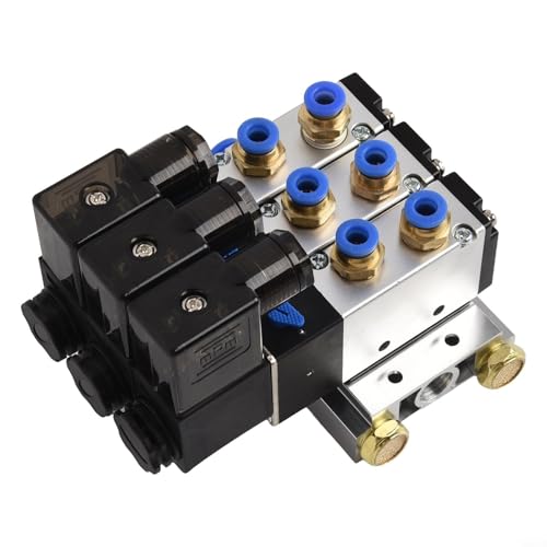 Oniissy Pneumatisches Magnet-Luftregelventil 4V210-08 DC 24V 1/4 Zoll 2 Positionen 5-Wege-Aluminiumlegierung Körper mit Basis Schnellverschraubungen und Schalldämpfern für Industrie von Oniissy