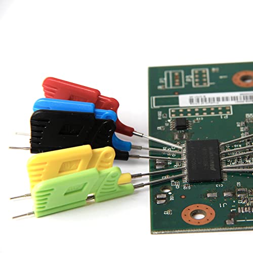 Oniissy SDK08 Multimeter Drahtleitung, elektronischer Mini-Testsonden-Set, Sondengreifer, für PCB SMD IC (rot, blau, schwarz, gelb, grün), 10 Stück von Oniissy