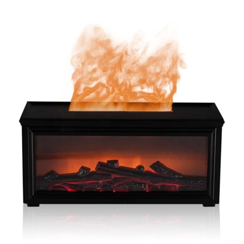 Oniissy Simulation 3D-Kamin Flamme Aroma Diffusor mit Luftbefeuchter und 7-Farben-LED-Stimmungslicht, Fernbedienung und flüsterleiser Betrieb für Zuhause oder Büro, 280 ml Kapazität (schwarz) von Oniissy