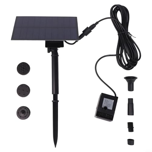 Oniissy Solar Wasserbrunnen Pumpe 5W 5V Garten Outdoor Vogeltränke Brunnen mit Solarpanel bürstenloser Motor Wasserfall Funktion für kleine Teiche Fisch Tank 180L/h Schwarz von Oniissy