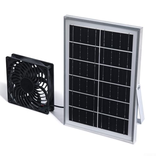 Oniissy Solarbetriebener Abluftventilator – 8 W 6 V Solarpanel – Doppelventilator, Belüftung, Gewächshausventilator für Wohnmobil/Haustierhaus/Hühnerhaus (einzelner Ventilator) von Oniissy
