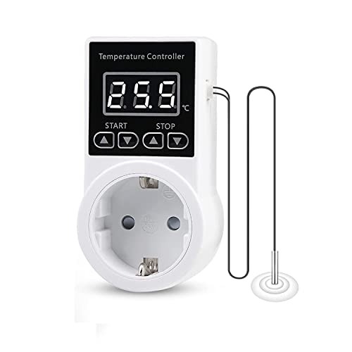 Oniissy Steckerthermostat Thermostat Infrarotheizung, Digitaler Temperaturregler Steckdosen Thermostat Temperaturschalter: Heizungsthermostat mit Zeitschaltuhr, Wasserdicht Heizung LCD mit Fühler von Oniissy