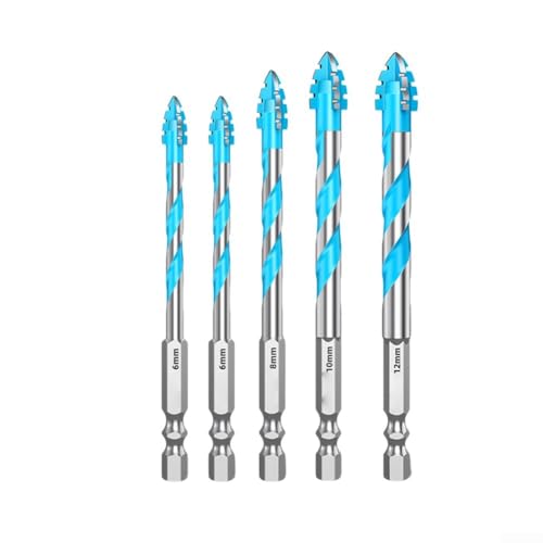 Oniissy Steinbohrer-Set, vierschneidig, exzentrisches Dreieck-Design für Glas, Fliesen, Beton, Granit, 1/4-Zoll-Sechskantschaft, Stahllegierung, professionelles Elektrowerkzeug (6 + 6 + 8 + 10 + 12 mm von Oniissy