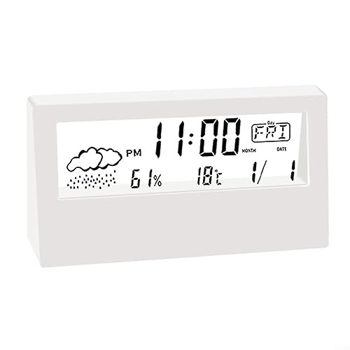 Oniissy Thermo-Hygrometer Uhr Kreative Wetteranzeige Elektronischer Wecker, Digitaluhr mit Temperatur, Bleiben Sie über Raumtemperatur und Luftfeuchtigkeit informiert, Weiß von Oniissy