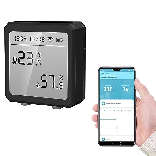 Oniissy WLAN Thermometer Hygrometer Innen, Tuya Raumthermometer wlan Temperatursensor, WiFi Thermo Hygrometer mit App Benachrichtigung, geeignet für Gewächshaus, Weinkeller, Schwarz von Oniissy