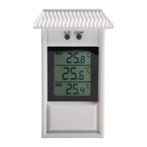 Oniissy Wasserdichtes digitales Temperaturmessgerät mit Memory-Funktion, für Innen- und Außenbereich, Wandmontage, Thermometer für Garten, Gewächshaus, Raumtemperaturüberwachung (weiß) von Oniissy