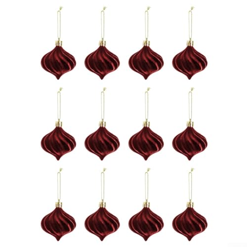 Oniissy Weiches Plüsch-Zwiebel-Ornament-Set für Weihnachtsbaumdekoration, 12 Stück, um die festliche Atmosphäre zu Hause oder gewerblichen Räumen zu verbessern (rot) von Oniissy