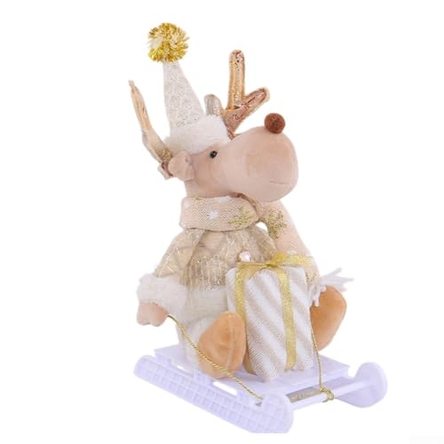 Oniissy Weihnachtsschlittenpuppe Dekoration Innenfenster Display Festliche Ornament mit Weihnachtsmann Rentier Schneemann Figuren Urlaub Home Decor Tischplatte Kamin Kaminsims Dekoration (Hirschstil) von Oniissy