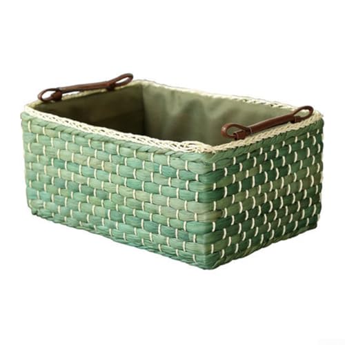 Strohgewebte Aufbewahrungsbox für Couchtisch – grüner handgefertigter Rattan-Organizer – Heimaufbewahrung für Wohnzimmer – Schreibtisch-Box – Haushalt Kleinigkeiten und Enden Halter (klein) von Oniissy