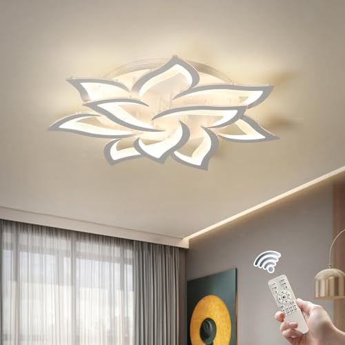 Oninio LED Deckenleuchte, Deckenleuchte Dimmbar, Moderne Deckenleuchte mit Fernbedienung, Metall Blumenform Deckenlampe für Wohnzimmer Schlafzimmer Küche 70W von Oninio