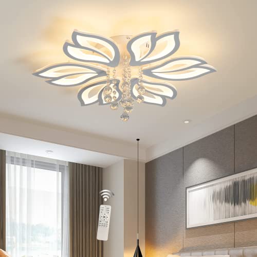 Oninio Dimmbare moderne Deckenleuchte, 50 W LED-Blumen-Deckenlampe, weiße Acryl-Blumenleuchte, 6-köpfige Kronleuchter-Unterputzmontage mit Fernbedienung, ideal für die Beleuchtung von Schlafzimmer von Oninio
