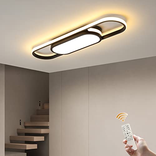 Oninio LED Deckenleuchte Moderne Dimmbare Deckenlampe Wohnzimmerlampe Schlafzimmerlampe Küchenlampe 70cm Deckenleuchte für Wohnzimmer Schlafzimmer (40W) Schwarz von Oninio