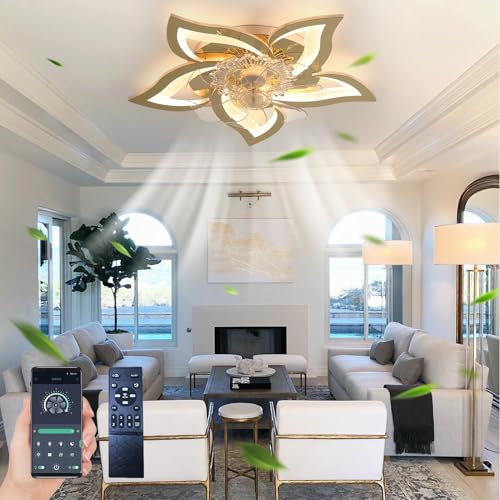 Oninio LED Deckenleuchte mit Ventilator 6-Gang Timer Fernbedienung Dimmbarer Deckenlampe mit Licht Modern Ventilator Lampe Decke für Schlafzimmer Wohnzimmer(gold) von Oninio