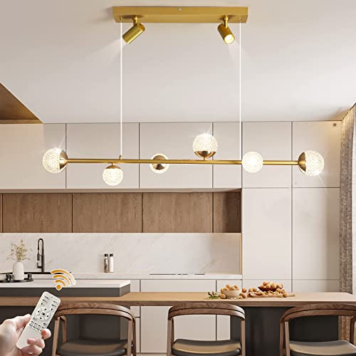 Oninio Gold Pendelleuchte 3000K-6000K Dimmbarer LED Pendelleuchte mit Fernbedienung Elegante 46W Pendelleuchte Esstischlampe Verstellbare Höhe für Wohnzimmer, Küche, Esszimmer 120cm von Oninio