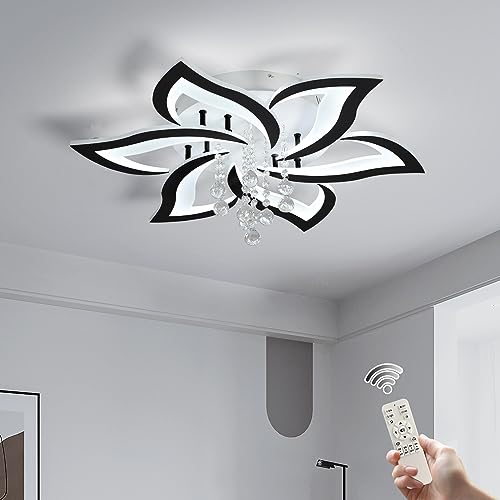 Oninio Moderne LED-Kristall-Deckenleuchte, 6-Blütenblatt-Deckenleuchte, dimmbare Deckenleuchte mit Fernbedienung, Acryl-Deckenleuchte für Küche, Schlafzimmer, Wohnzimmer, Esszimmer (Nior 40 W) von Oninio