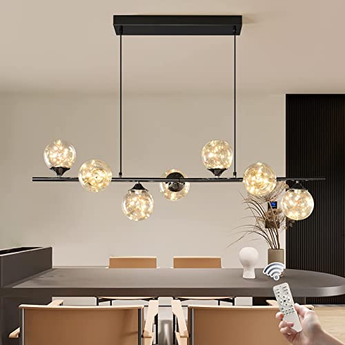 Oninio Moderne Pendelleuchte Dimmbar Hängelampe 7-Flammige Pendelleuchte LED-Hängende Höhenverstellbar Lineare Pendelleuchte für Esszimmer Wohnzimmer Küche 110cm von Oninio