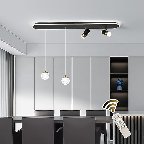 Oninio Moderne Pendelleuchte Dimmbar LED Kronleuchter mit Fernbedienung Deckenleuchte mit Spotlights Verstellbare Hängelampe für Esszimmer, Wohnzimmer, Flur, Bar (48W, Schwarz) von Oninio