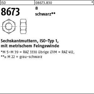 ISO 8673 8 schwarz Sechskantmuttern, ISO-Typ 1, mit metrischem Feingewinde - Abmessung: M45x3 (1 Stück) von Online-Befestigungstechnik