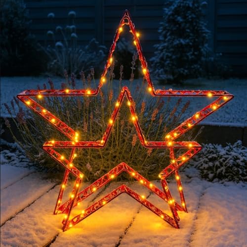 2er Set LED Weihnachtssterne mit Folieneffekt - LED-Lichterkette mit Funkeleffektt - Leuchtsterne mit 6-Stunden Timer - Weihnachtsdeko, Outdoor geeignet (Silber, bunt) von Online Fuchs