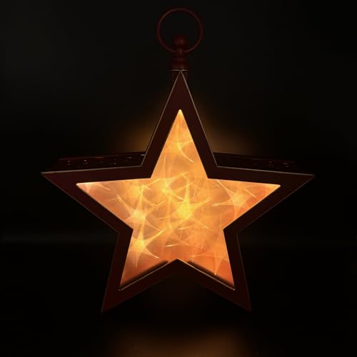 2er Set Laternen STERN mit HOLOGRAMMFOLIE und LED-Lichterkette - Outdoor geeignet - Dauerleuchten oder Funkeleffekt möglich (Rot) von Online Fuchs