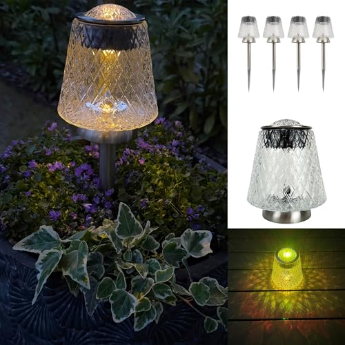 4er Set Solarleuchten XL für außen - Gartenbeleuchtung als Beetstecker oder Tischleuchte verwendbar - Warmweiß oder Farbwechsel möglich - 45 cm groß - Deko für Balkon, Terrasse und Garten, Solarlampen von Online Fuchs