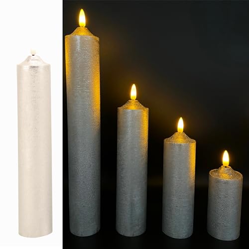 5 LED Kerzen XL aus Echtwachs mit realistischer Flamme - Nur mit 6 Stunden Timerfunktion nutzbar (Silber) von Online Fuchs
