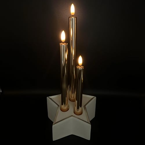 Kerzenständer Stern mit 3 LED Stabkerzen und 6-Stunden Timerfunktion im Metallic-Look - Weihnachtsdeko - Kerzenhalter Weihnachten (Champagner) von Online Fuchs