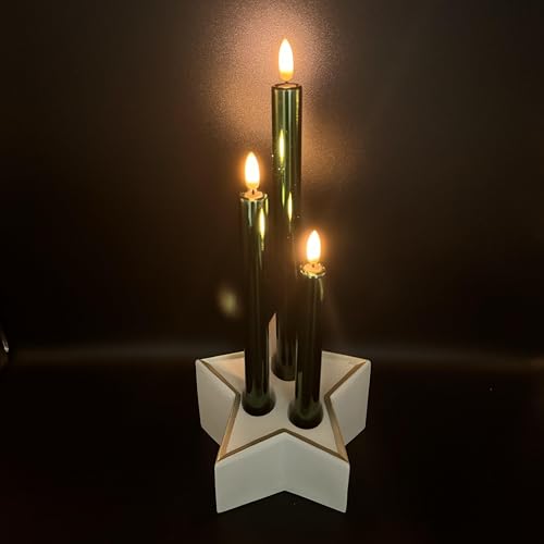 Kerzenständer Stern mit 3 LED Stabkerzen und 6-Stunden Timerfunktion im Metallic-Look - Weihnachtsdeko - Kerzenhalter Weihnachten (Grün) von Online Fuchs