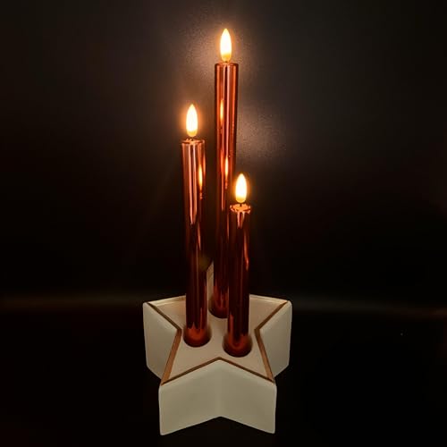 Kerzenständer Stern mit 3 LED Stabkerzen und 6-Stunden Timerfunktion im Metallic-Look - Weihnachtsdeko - Kerzenhalter Weihnachten (Rot) von Online Fuchs