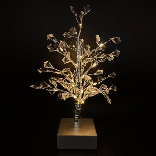 Kleiner Lichterbaum, Stimmungslicht in Silber mit LED-Beleuchtung und 6-Stunden Timerfunktion für innen - 75 Glasdiamanten, 15 warmweiße LED´s, Deko Leuchte von Online Fuchs