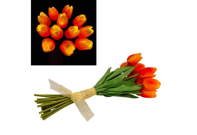 Kunstblume 12 künstliche Tulpen mit LED-Beleuchtung und 6-Stunden Timer - bunte Tulpen, Online-Fuchs, täuschend echt, wie frisch gepflückt von Online-Fuchs