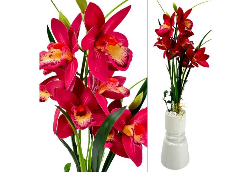 Kunstblume - Kahnorchideen mit pinken Blüten in einer weißen Vase - wie echt - Künstliche Orchidee, Online-Fuchs, Höhe 58 cm, künstliche Blumen, Pflanzen von Online-Fuchs