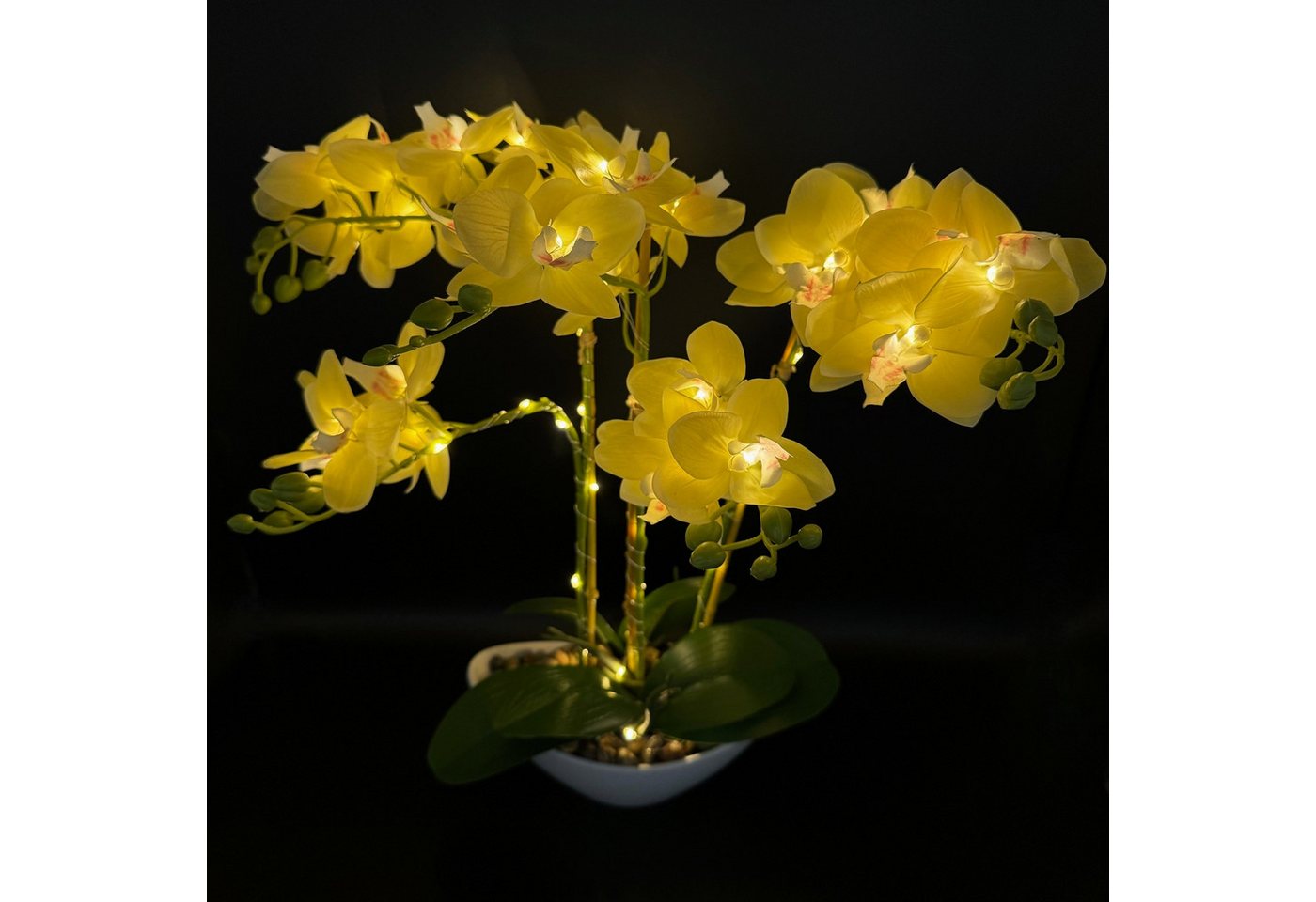 Kunstpflanze Künstliche Blumen, Pflanzen im Topf mit 50 LEDs beleuchtet - Orchideen, Online-Fuchs, - 6-Stunden-Timerfunktion von Online-Fuchs