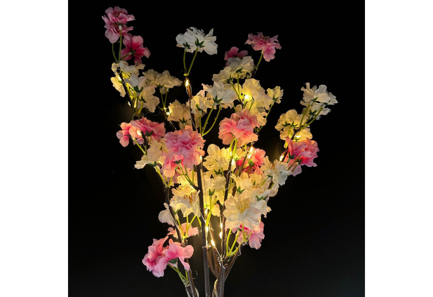 Kunstzweig Dekozweige mit künstlichen Blüten und 30 LED Lichtern - Kunstblumen, Pflanzen, Online-Fuchs, Leuchtzweige, 6-Stunden-Timerfunktion von Online-Fuchs