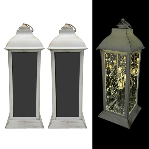 LED Laternen mit 3 integrierten Stabkerzen, LED Lichterkette, Timer und Funkeleffekt zuschaltbar - Outdoor geeignet, für draußen (2 x Weiß) von Online Fuchs