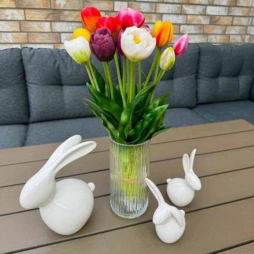 Online Fuchs 15 künstliche Tulpen in Einer Glasvase - REAL-Touch, wie echt - Kunstblumenstrauß - Künstliche Pflanzen, Blumen (Bunt) von Online Fuchs