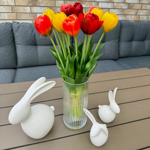 Online Fuchs 15 künstliche Tulpen in Einer Glasvase - REAL-Touch, wie echt - Kunstblumenstrauß - Künstliche Pflanzen, Blumen (Gelb/Rot) von Online Fuchs