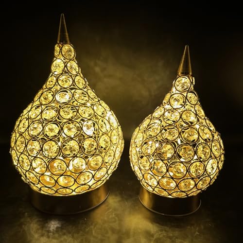 Online Fuchs 2er Set magische Tropfen mit Glaskristallen und LED-Lichterkette inklusive 6-Stunden Timerfunktion - Stimmungslichter, ganzjährige Deko (Champagner) von Online Fuchs