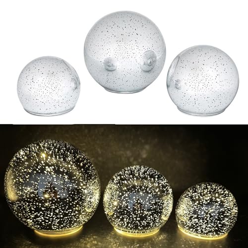 Online Fuchs 3er Set Glaskugeln mit LED-Lichterkette & Timer, seichter Funkeleffekt möglich - Outdoor geeignet - Gartendeko für den Innen- und geschützten Außenbereich (Silber) von Online Fuchs