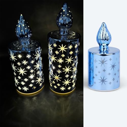 Online Fuchs 3er Set LED-Kerzen aus Glas mit Sternen, Lichterkette und 6-Stunden Timerfunktion - Deko für Herbst, Winter und Weihnachten (Blau) von Online Fuchs