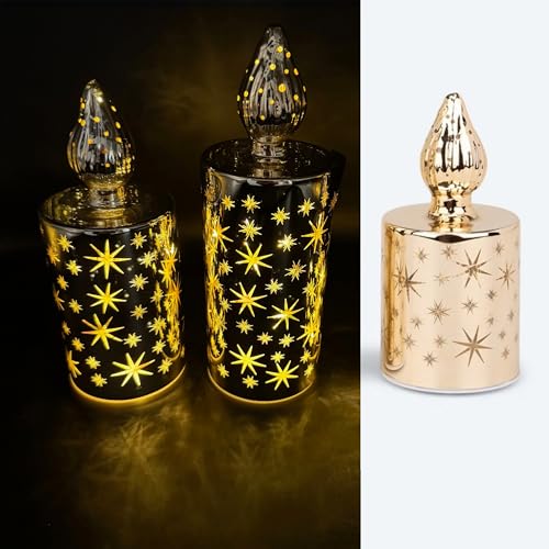 Online Fuchs 3er Set LED-Kerzen aus Glas mit Sternen, Lichterkette und 6-Stunden Timerfunktion - Deko für Herbst, Winter und Weihnachten (Champagner) von Online Fuchs