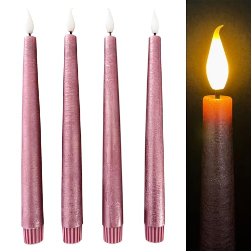 Online Fuchs 4 LED Stabkerzen aus Echtwachs im Set mit Touch-Funktion und Timerfunktion - 25 cm groß - flackernde Flamme - 584 (Berry) von Online Fuchs